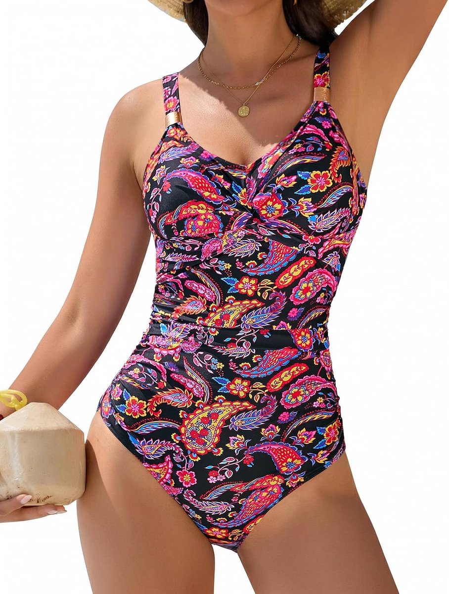Badpak voor dames, buikweg, sexy push-up, badmode, V-hals, badkleding voor dames, gebogen vorm, badpakken voor vrouwen, grote maat, monokini met decoratief metaal