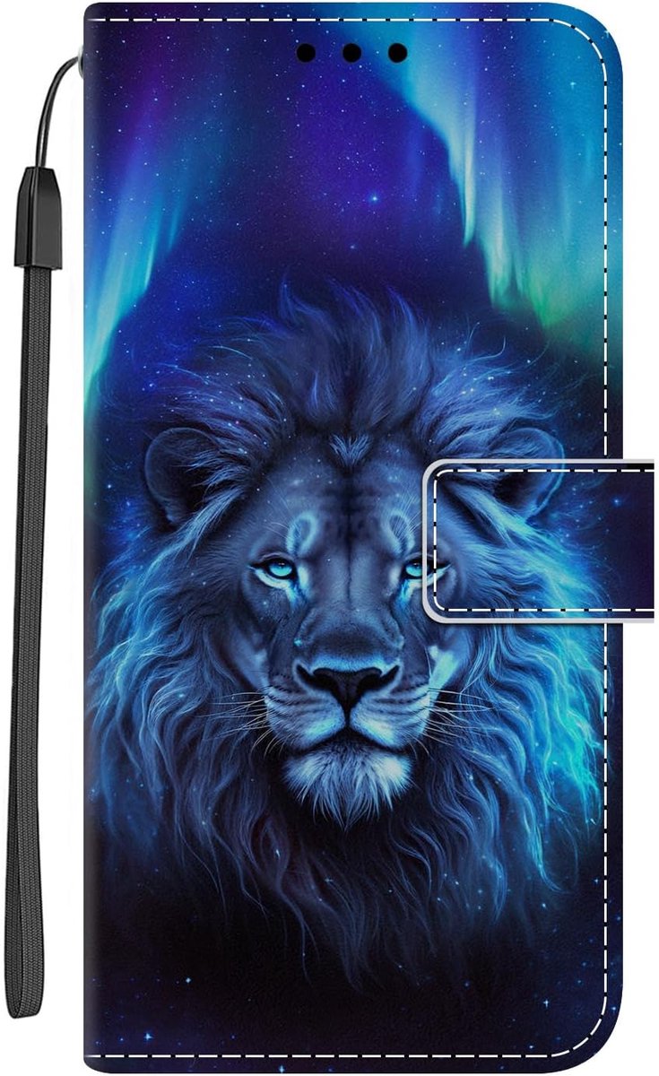 telefoonhoes voor Samsung Galaxy A57 5G, schattig patroon, lederen hoes, inklapbaar, beschermhoes, 360 graden, schokbestendig, cover met kaartenvak, klaphoes, fliphoes, sterrenleeuw