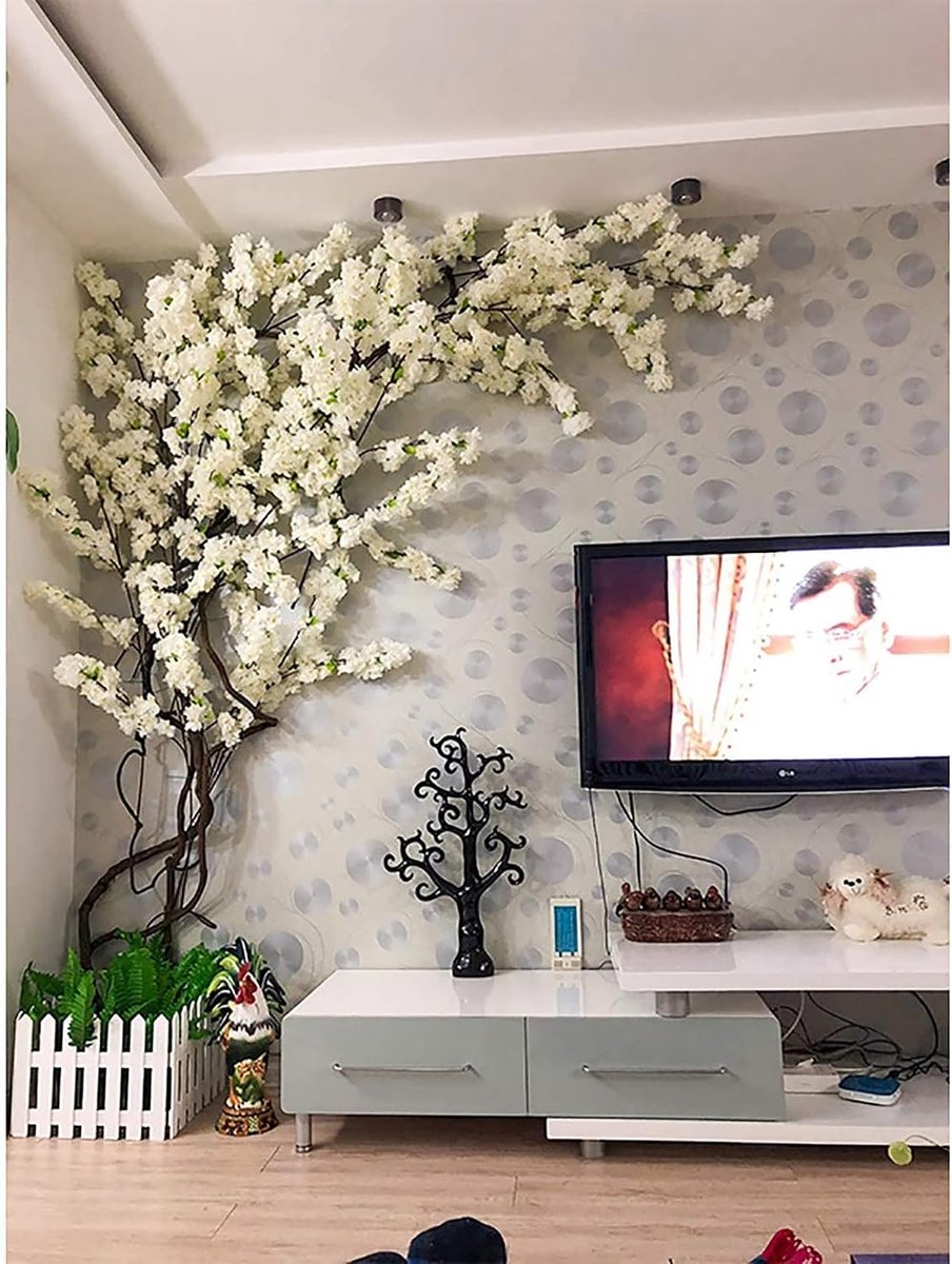 Kunstbloem Witte Kersenbloesem Boom Nep Wijnstokken Bloemen voor Bruiloft Ceremonie Home Decor Zijde Sakura Bloemen,Wit