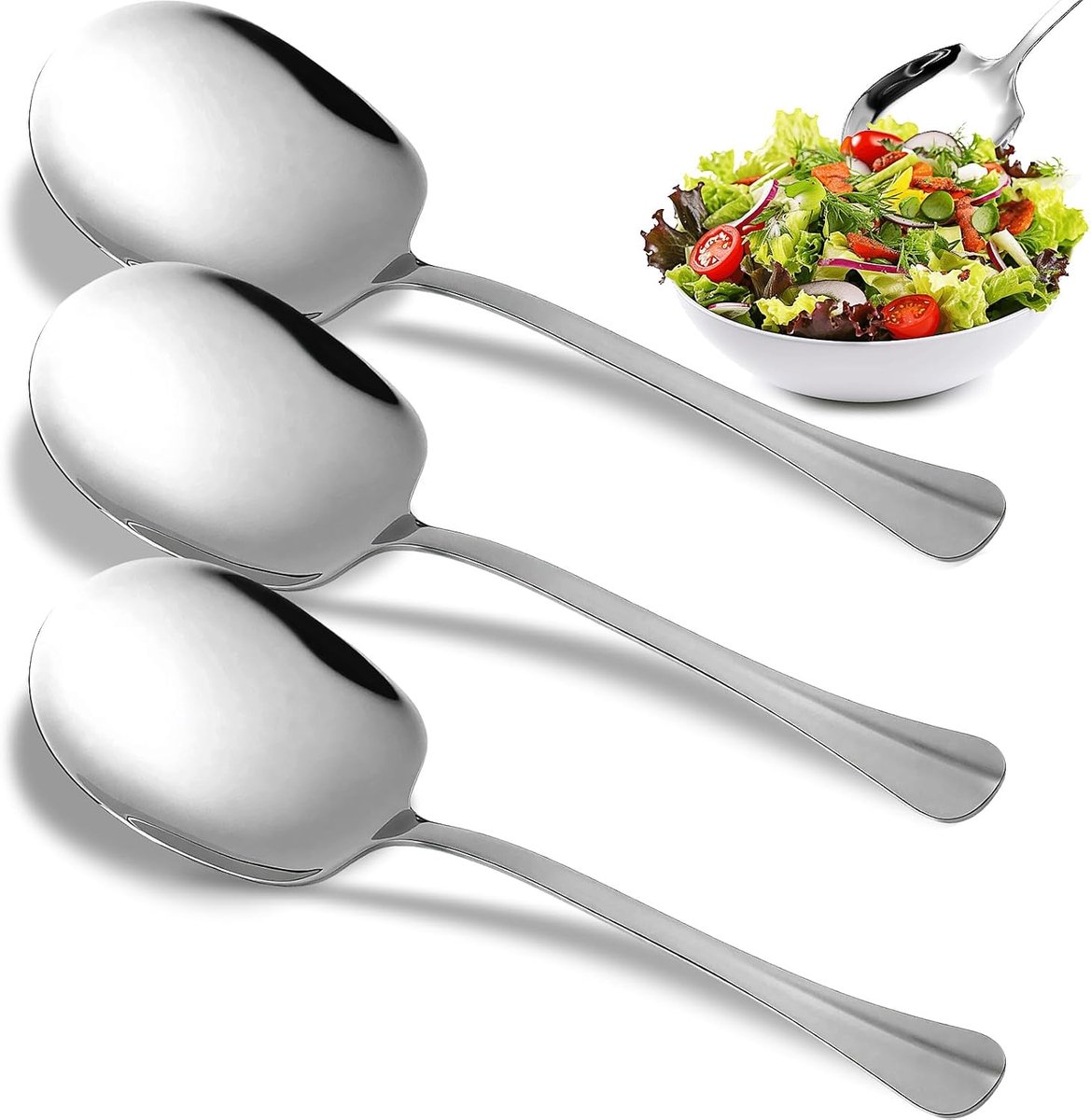 Serveerlepel van roestvrij staal, 3 stuks grote serveerlepel 25 cm, opscheplepel met lange steel, slalepel, grote lepel, eetlepel voor banket, buffet, restaurant, opschepbestek