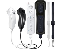 (2 sets, 8 stuks, zwart + wit) vervangende afstandsbedieningsset voor Nintendo Wii/Wii U-consoles met Motion Plus, 2 stuks (afstandsbedieningen + analoge joysticks + siliconen hoes +