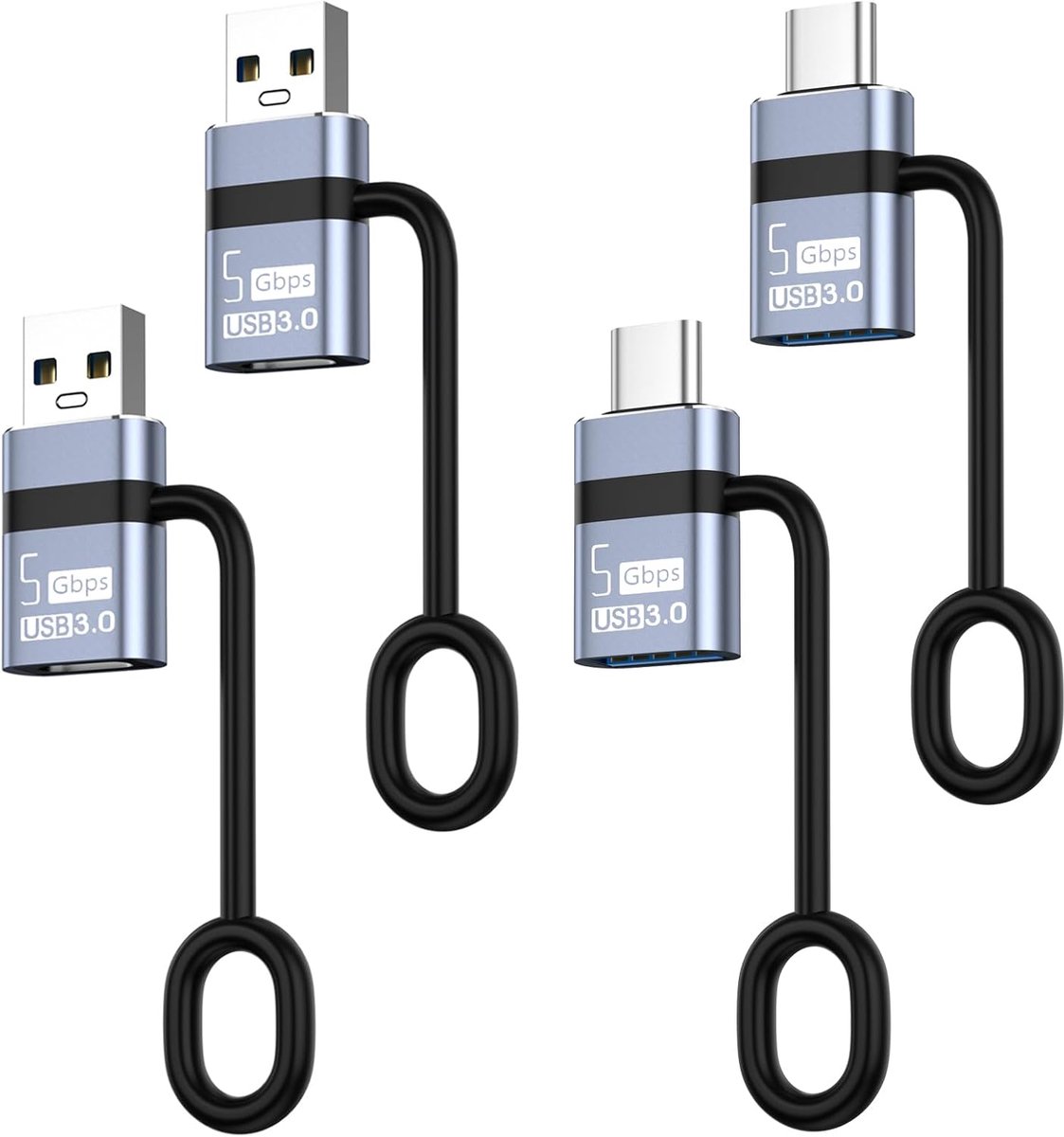 USB C naar USB 3.0 adapter, USB naar Type-C 3.0 adapter, 4 stuks, Thunderbolt 4/3 naar USB 3.0, compatibel met i-Phone 16 Pro Max MacBook Pro Air 2023 i-Pad Mini iMac Surface en meer