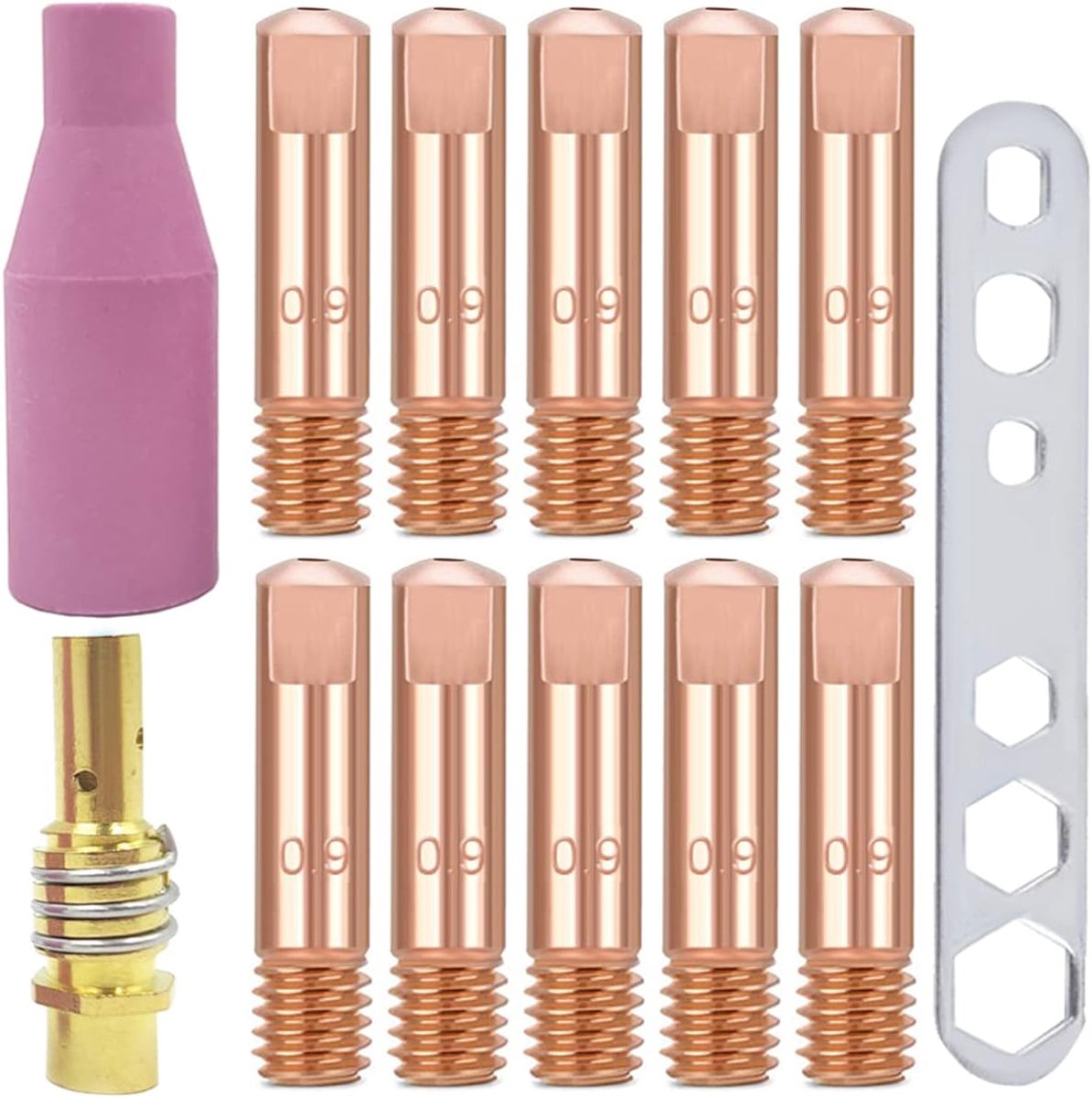 Contact Tips, MB15 Welding Tips 035'' 0.9mm M6 Welding Torch Holder Difuser Accessories Kit, Ceramics Shield Cup Consumable Kit for MB15 15AK MIG MAG Welding Torch (13 Pack)