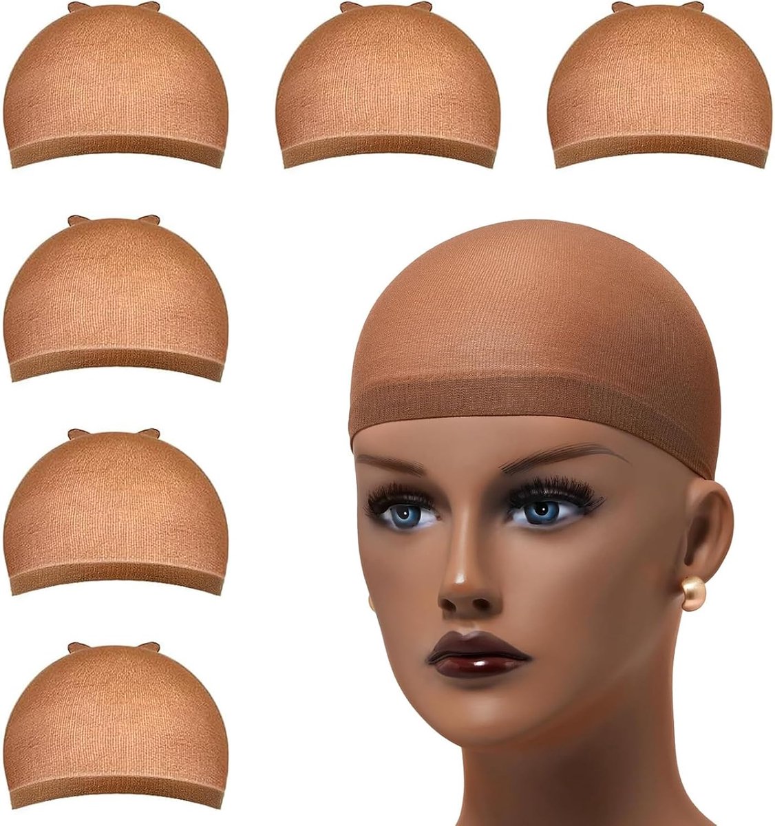 Pruiken, lichtbruin, elastische pruikkapset, ademende pruikkap, antislip, pruikennet voor cosplay, Halloween en dagelijks gebruik, 3 x 2 stuks pruikkapjes