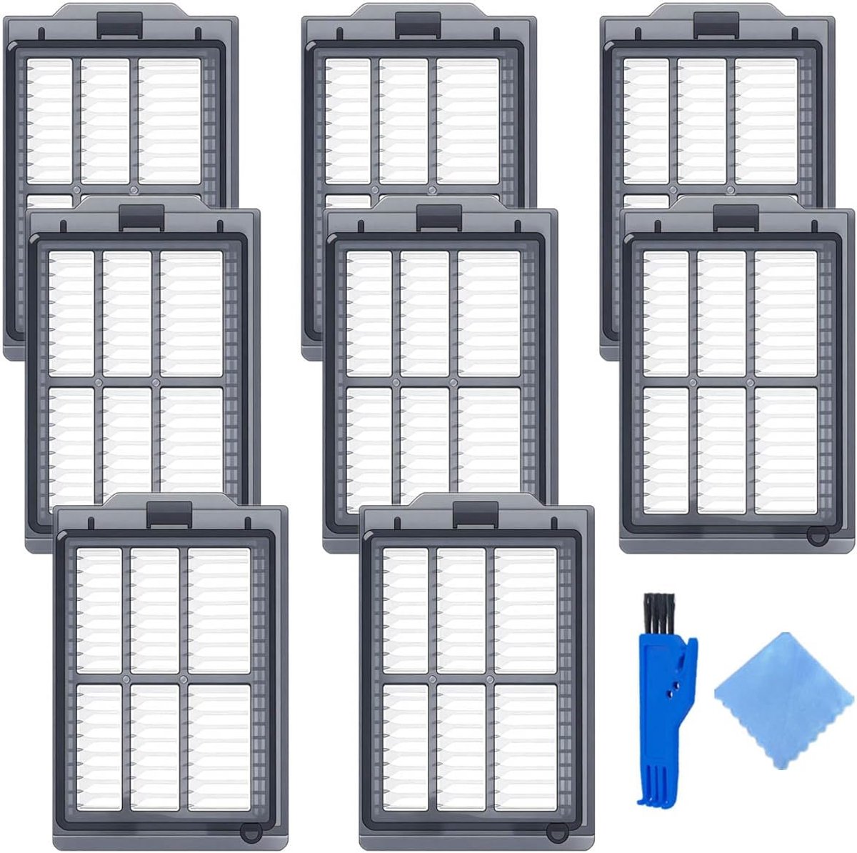 Vervangingsfilters voor iRobot Roomba Plus 505 Combo Roomba Plus 405 Combo robotstofzuiger, 8 HEPA-filters, 1 reinigingsborstel en 1 doek inbegrepen