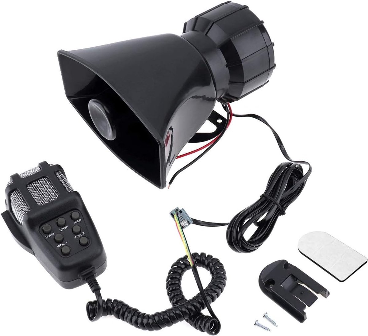 Autosirene, 100 W, 12 V, met 7 geluiden, waarschuwingssirene voor motorfiets, brandweer, ambulance, met krachtige luidspreker en microfoon