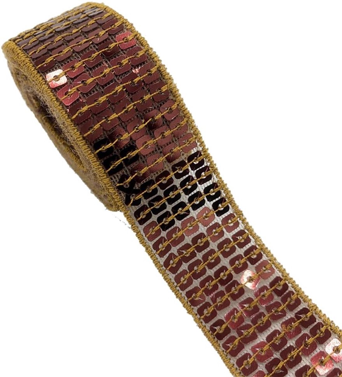 Paillettenlint om op te naaien glitter stoffen pailletten trim grens voor het naaien metallic glitterband banden decoratielint pailletten bezet-bruin