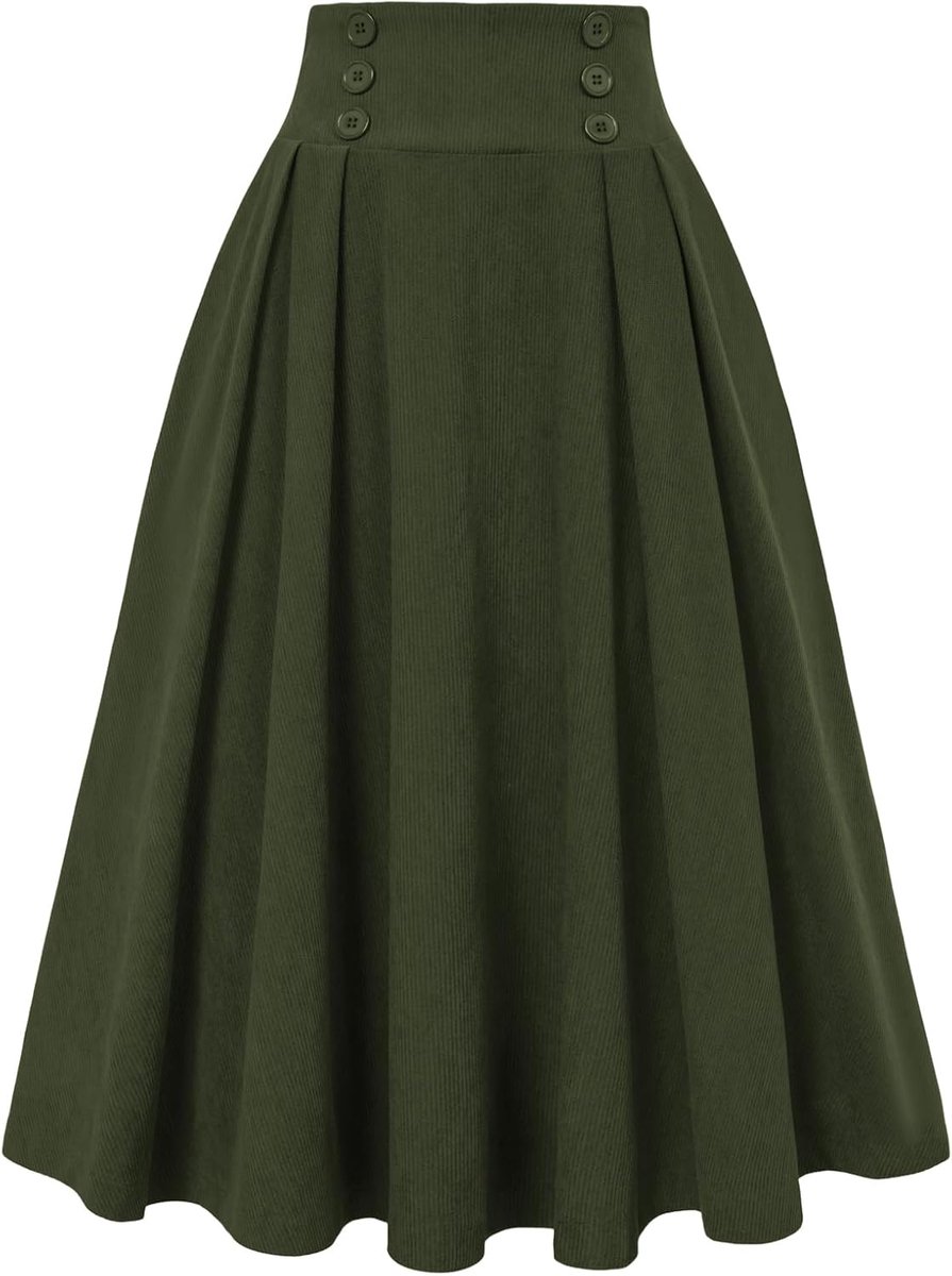 Poque Vintage A-lijn rok voor dames, hoge taille, midi-feestelijke rok, plooirok