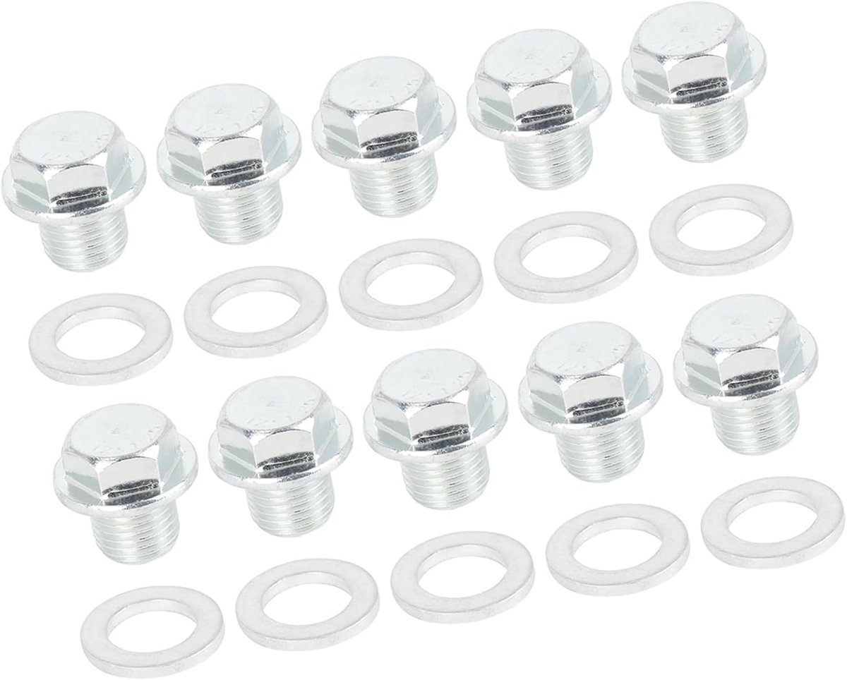 ABSOPRO 10 set M12x1.25 olieaftapplug met afdichtring metalen motor oliepan afvoerschroef zilver artikel vervanging