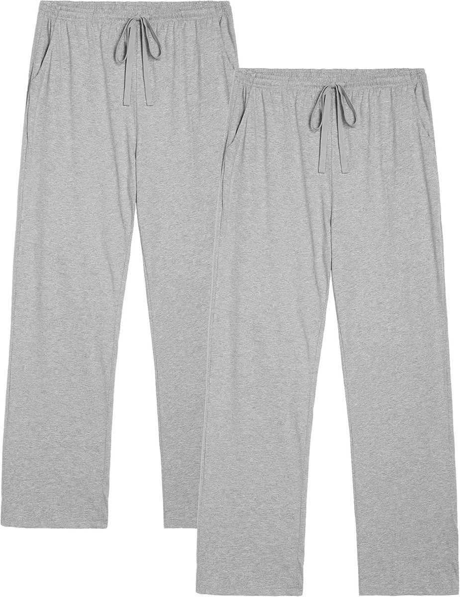 Pyjamabroek voor heren, lange pyjamabroek, 100% katoen, loungebroek, slaapbroek, vrijetijdsbroek met elastische tailleband en zijzakken