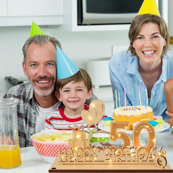 50 jaar geschenken, geldgeschenk verjaardag 50 met LED-lichtsnoer, 50e verjaardag, decoratie, wenskaart voor de 50e verjaardag, gastenboek gemaakt van hout, cadeaus voor 50e verjaardag heren dames — afbeelding 3