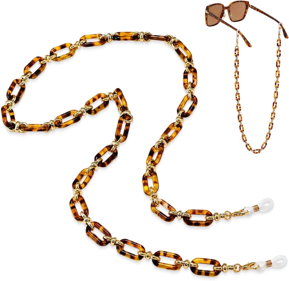 1 stuk gehaakte zakketting, luipaardpatroon, acryl, decoratieve brilhouder, voor dames en heren, modeaccessoire