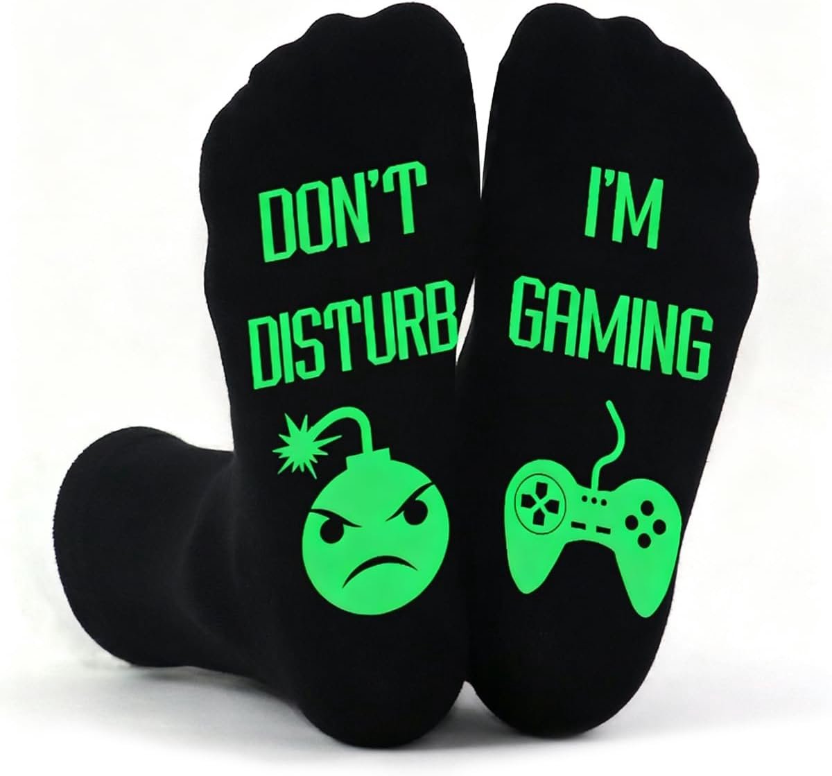 Gamer-sokken voor heren, 1 paar, zwart, groen, eenheidsmaat, origineel cadeau voor liefhebbers van videogames, Kerstmis, verjaardag en Vaderdag.