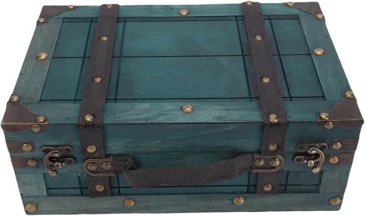 Houten Kist, Houten Opbergkoffer met Deksel, Retro Koffer Draagbare Doos Oude Fotografie Rekwisieten voor Opslag van Huisartikelen, Composiet Hout, Aluminiumlegering, (1624C-01 Groen)