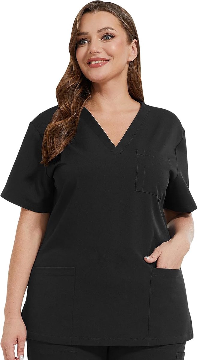 Dames Werkkleding 3 Zakken V-Hals Werk Uniformen, Medische Uniformen Schrobben Top Korte Mouwen