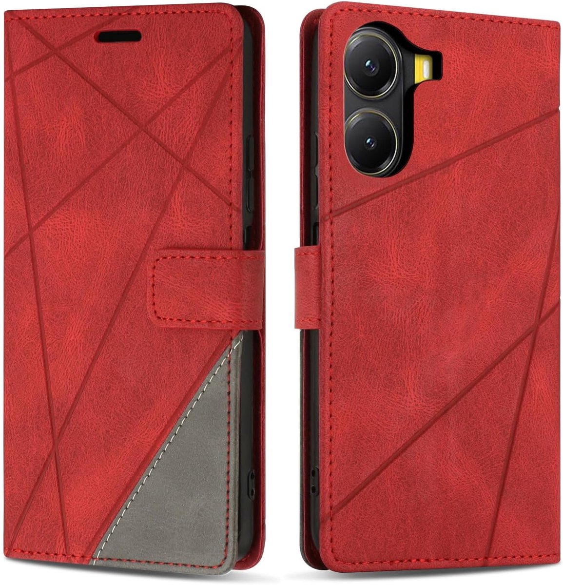 Hoesje voor Xiaomi Poco X7 Pro, Premium Lederen Portemonnee Beschermhoes Telefoonhoesjes met Kaartenvakken Beschermhoesje voor Xiaomi Poco X7 Pro, Rood