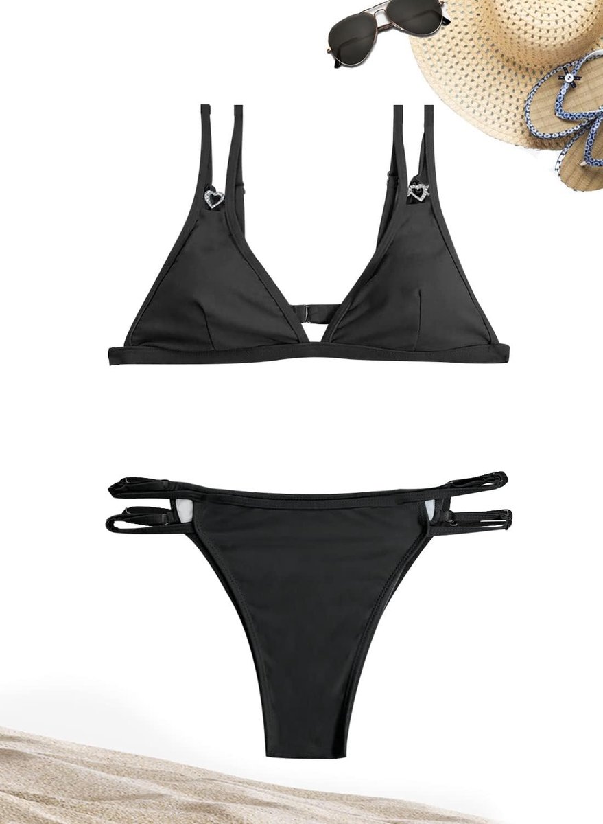 Badpak voor dames, tweedelig, Braziliaans, zwemkleding, sexy, driehoektop, strandtop, lage taille, string, bikini, verstelbare hoofdband, bikini