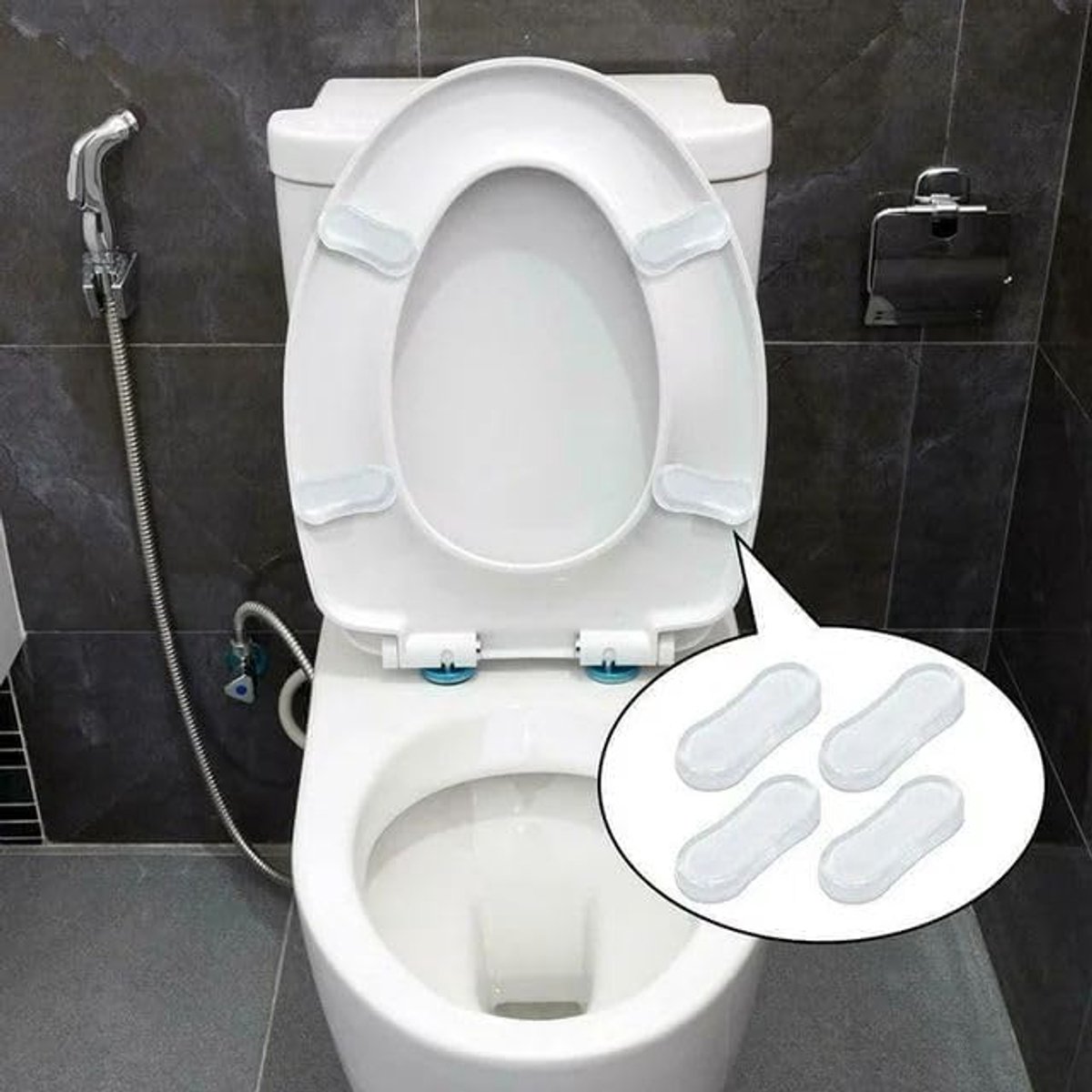 Demper 5-dlg. Set - zeer sterke siliconen pads met kleefvlak voor geruisloos sluiten (huishouden/hotels/ziekenhuizen)