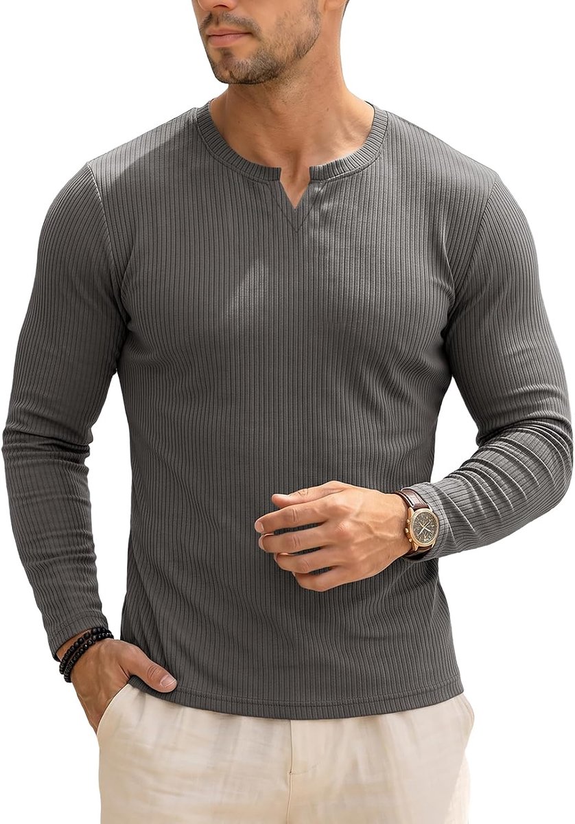 Cmdr Heren slim fit shirt met lange mouwen V-hals lange mouwen en korte mouwen sport casual T-shirt spieren workout top onderhemden