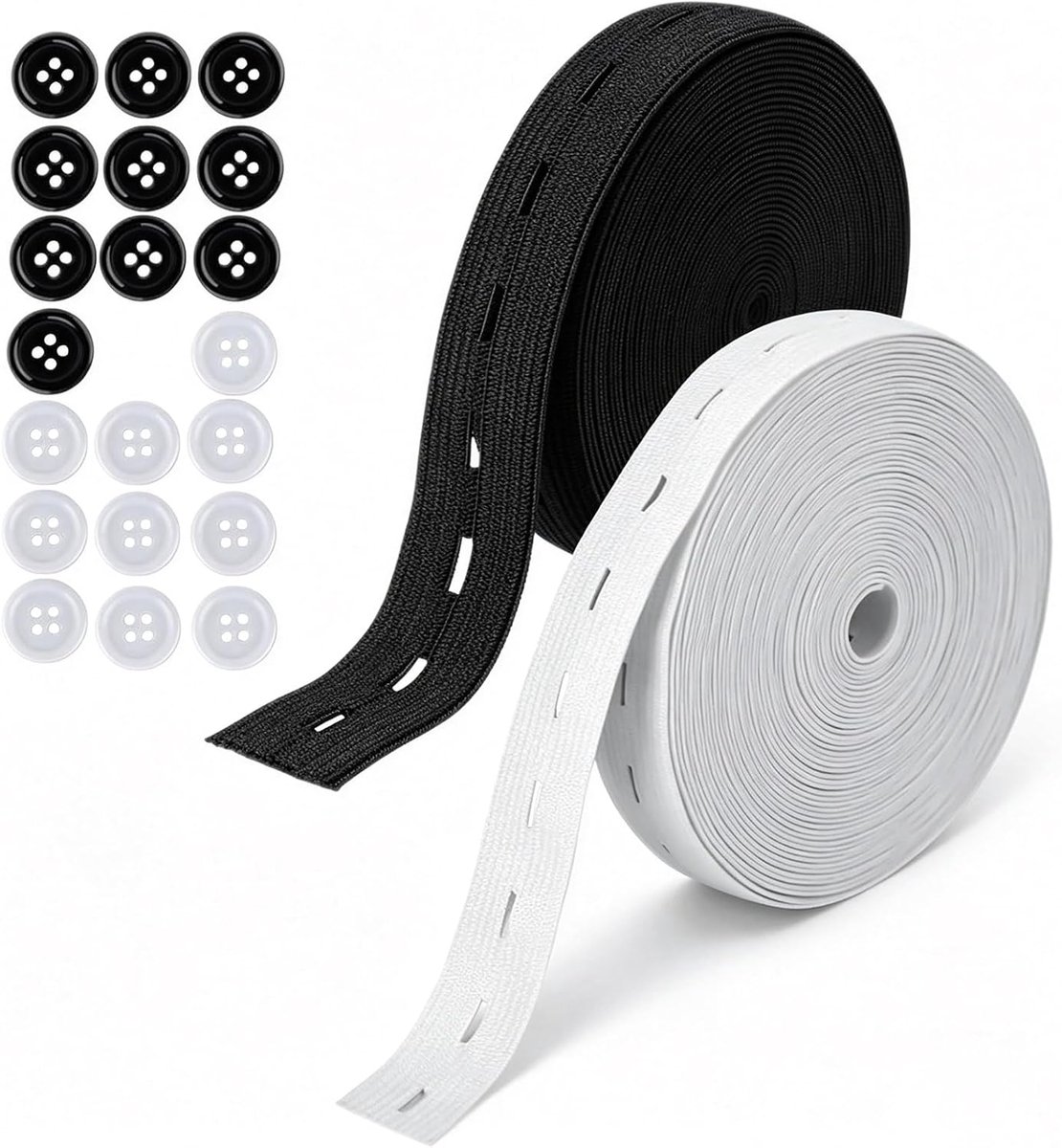 Elastische band met knoopsgaten, 2 rollen