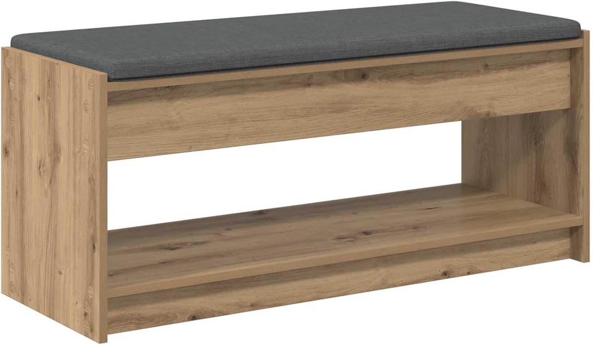 Vloerbank met kussen en plank, Artisan-eiken, 103 x 38 x 45 cm, zitbank, schoenenbank, opslag voor schoenen voor entree, hal, woonkamer, 891591