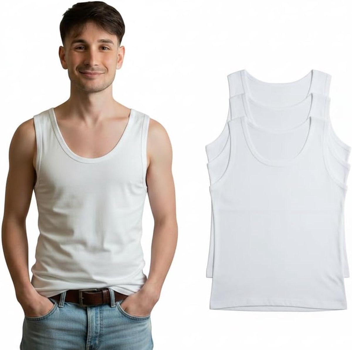 Tanktops heren roeitoestel breedte schouder 100% katoen (verpakking van 3 stuks)