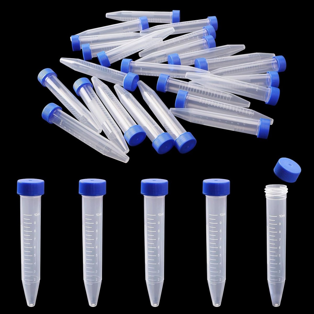 25 Stuks 10mL Plastic Centrifugebuisjes met Schroefdoppen, Transparante Centrifugebuisjes, Gegradueerde Centrifugebuisjes, voor Laboratoriumgebruik, Conische Bodem