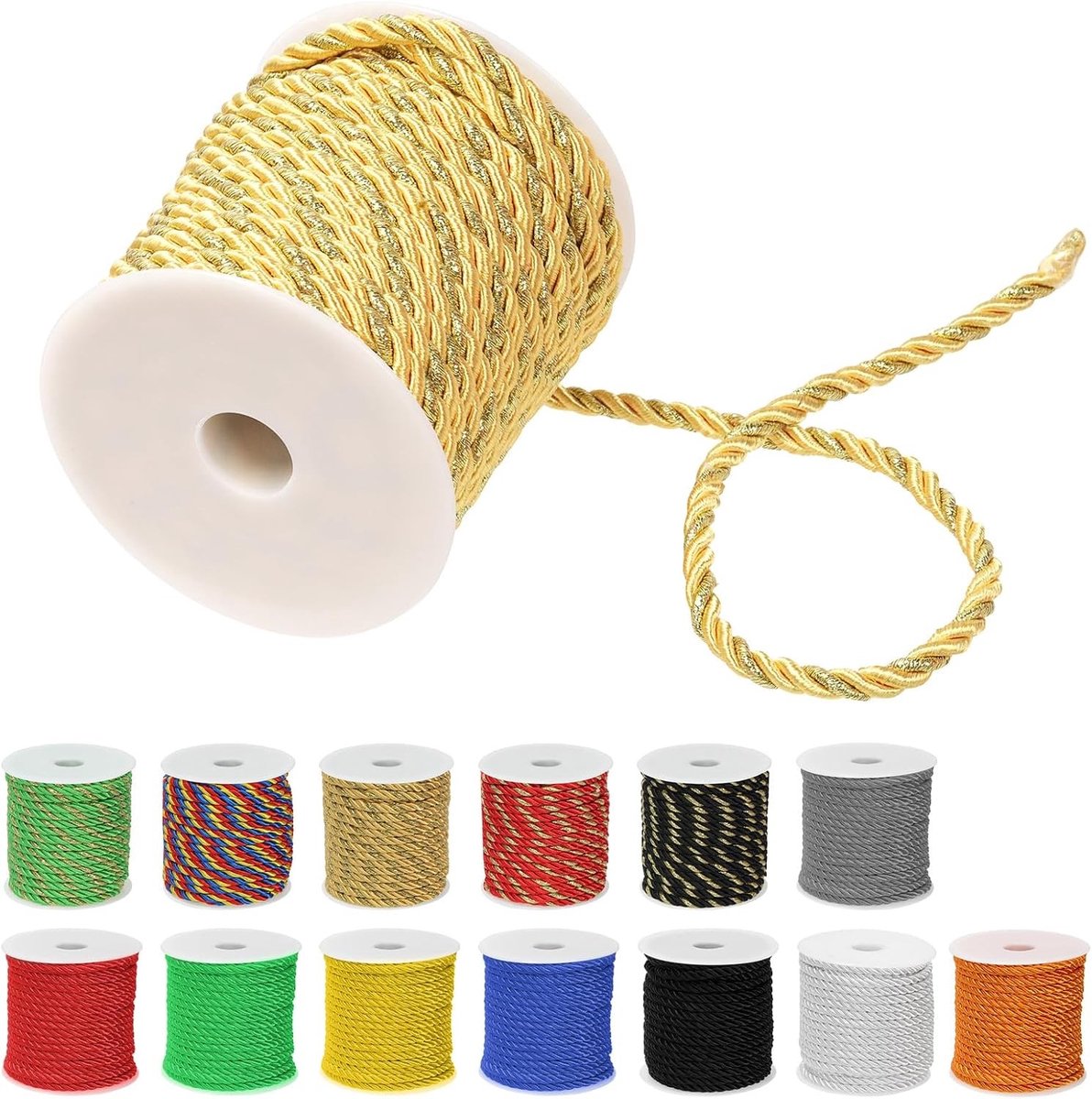 18m Geel en Gouden 3-laags Vlechtkoord, Decoratief Touw voor DIY Handgemaakte Tassen, Bruiloft Versieringen en Tuinieren