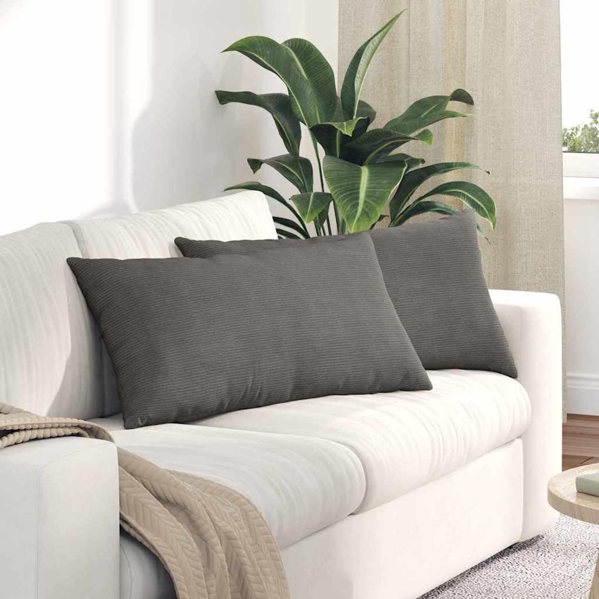 2 stuks bankkussens, lichtgrijs, 80 x 40 cm, corduroy stof met ritssluiting en bankkussens, grijs, decoratie voor woonkamer en slaapkamer