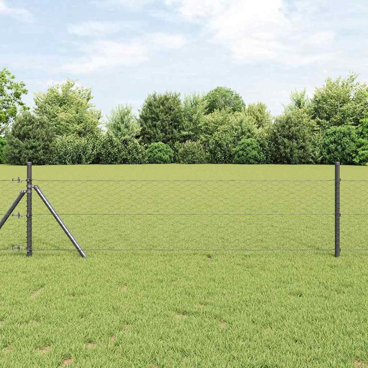 Hekset 2-delige set grijs metaal 25 x 0,5 m duurzaam buitenhek, hekstangen metalen palen voor draadhekken, tuinhek, binnenplaats, kippenhok, wilgenhek buiten, 3352803
