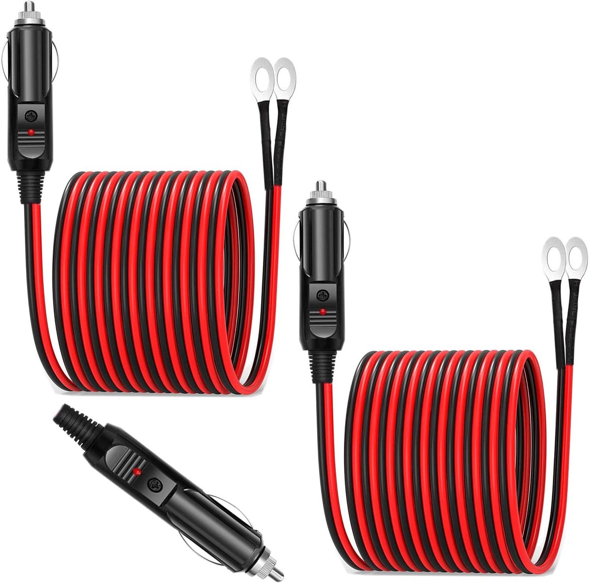 Cigarette Lighter Plug Verlengkabel 12-24V - Dubbele Male - 16 AWG Heavy Duty - Met LED Lichten - Voor Auto Inverter