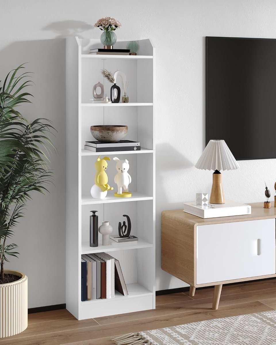 6-Tier Boekenplank, 170 cm Staande Boekenkast, Display Opslag Plank, Hoek Plank, Home Decor Meubilair Voor Thuiskantoor, Woonkamer, Slaapkamer, Wit 02903XBC