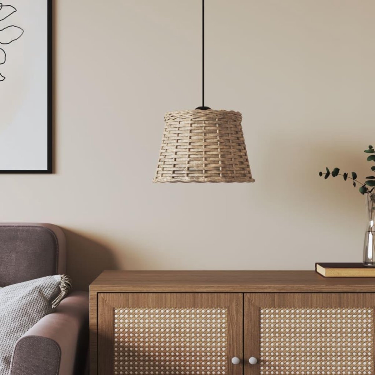 Lampenkap riet, hanglamp rond Ø25x17 cm, rotan