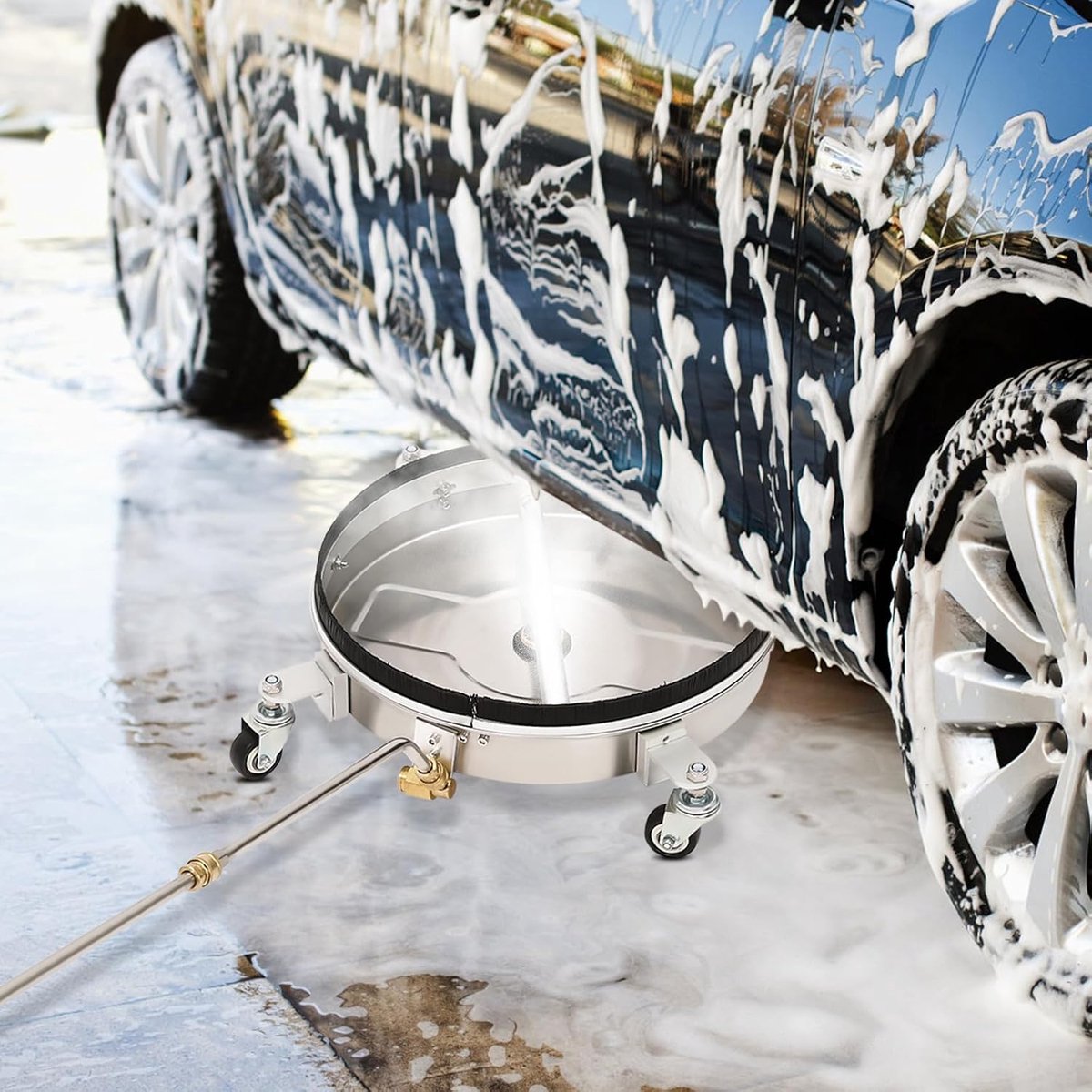 2-in-1 waterbezem voor onder de auto, oppervlaktereiniger, met 84 cm lange stang, 2 sproeiers