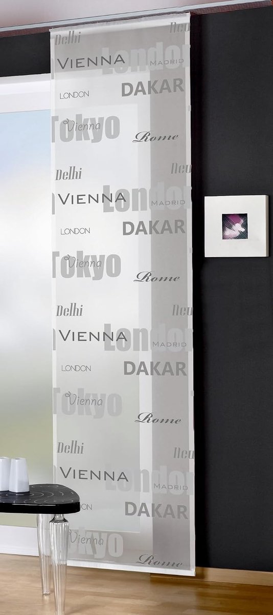 Schuifgordijn gordijn gordijn venster sjaal paneelgordijn schuifgordijn van voile wit met motief in Capuccino, grijs 60 x 245 cm steden Tokyo, Dubai
