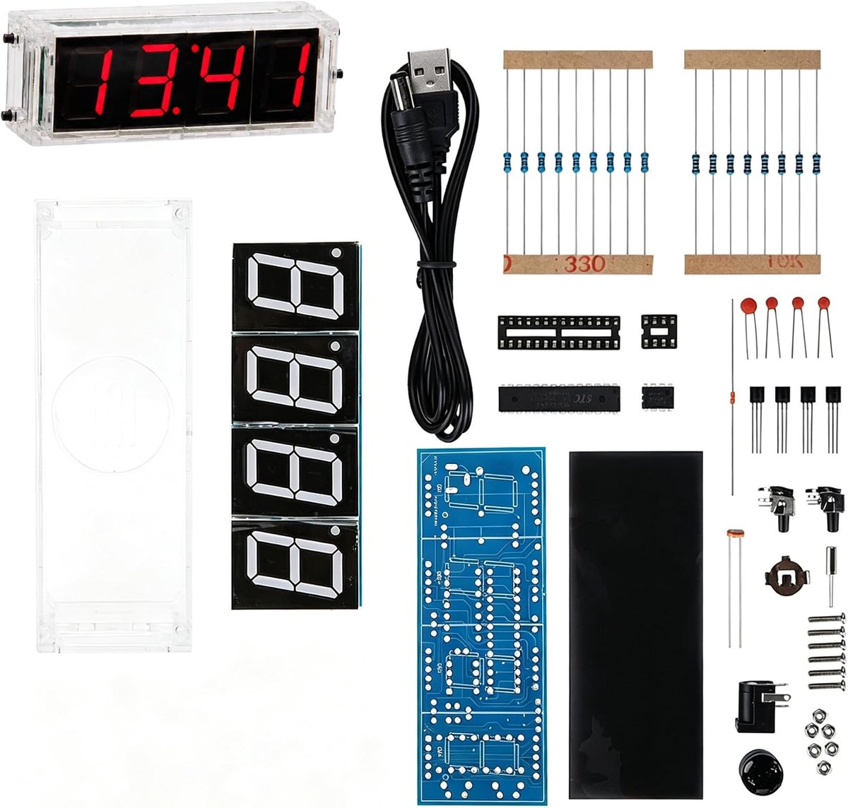 DIY Digital Clock Kit 4 Digit LED Digital Clock met Acryl Shell Soldering Project voor Beginners Electronics Professionals (Rood)