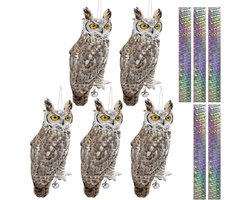 Lifreer 5 STKS Reflecterende Bird Scarer Apparaten Uil Opknoping Decoratie Specht Controle Apparaat met Reflecterende Tape om Vogels Weg Van Tuin Patio Zwembad