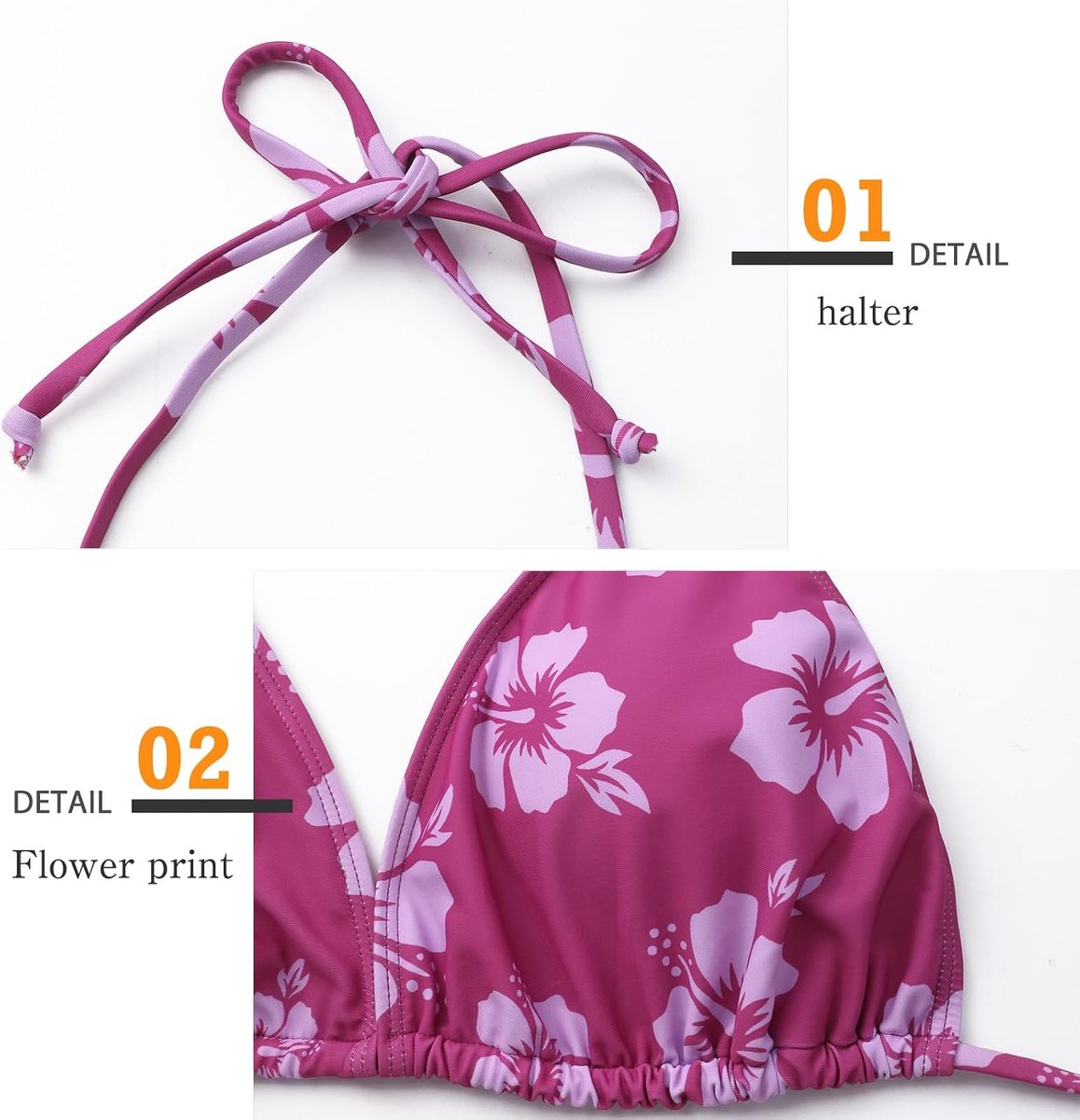 Bikiniset, driehoekige tanga, badpak, bloemenpatroon, V-hals, tweedelig
