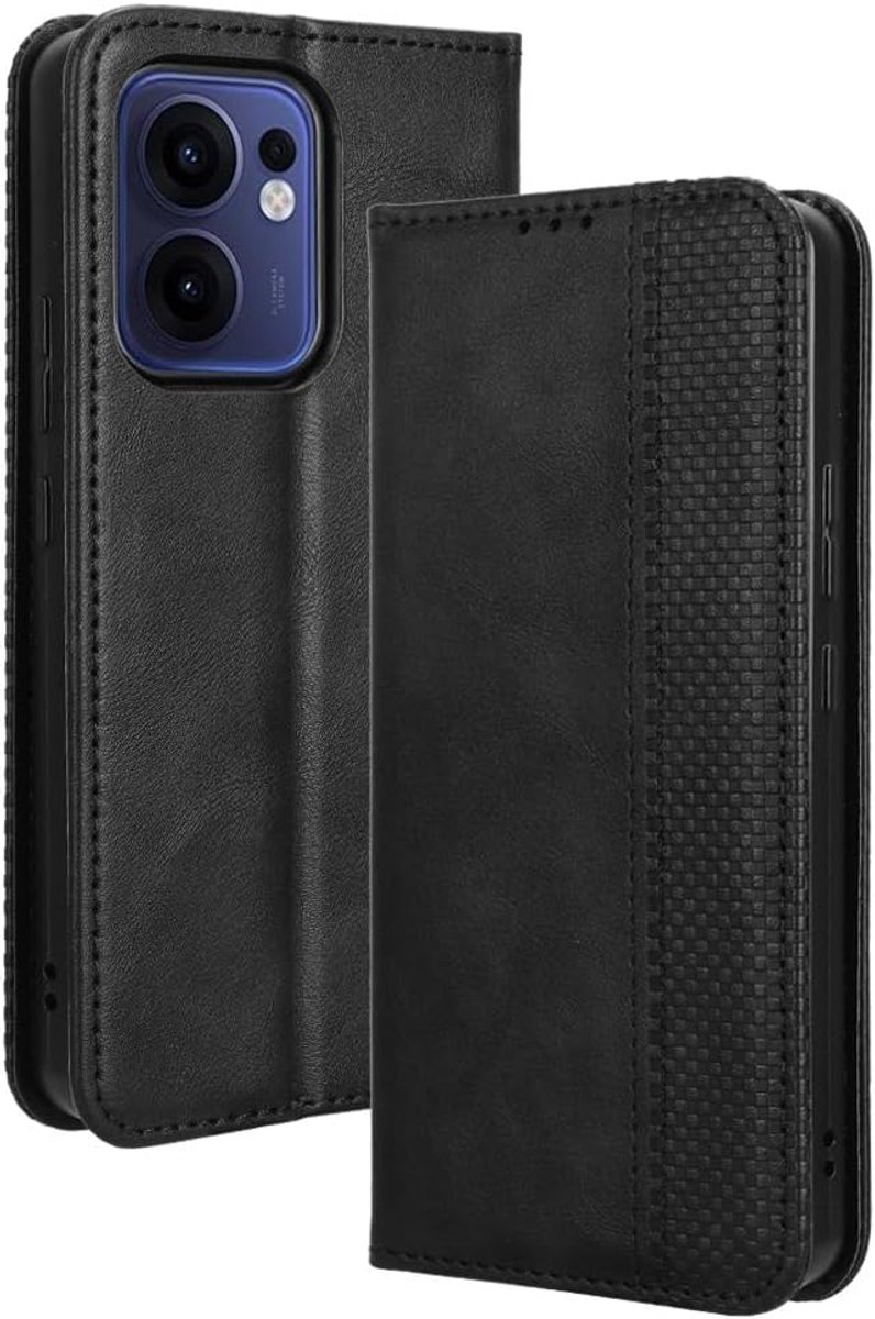 Hoesje voor Oppo Reno13 F 5G Flip PU Lederen Case met Kaartsleuf Bracket-functie Magnetisch Telefoonhoesje Compatibel voor Oppo Reno13 F 5G zwart