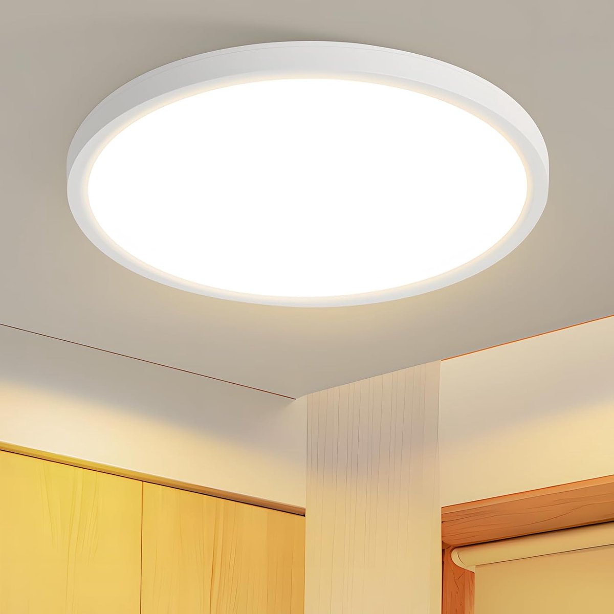 LED-plafondlamp voor de keuken - 15W zwarte slaapkamerlamp, 18cm ronde badkamerlamp, 15W warm wit licht, 3000K warm wit licht. Halverlichting voor badkamer, gang, keuken