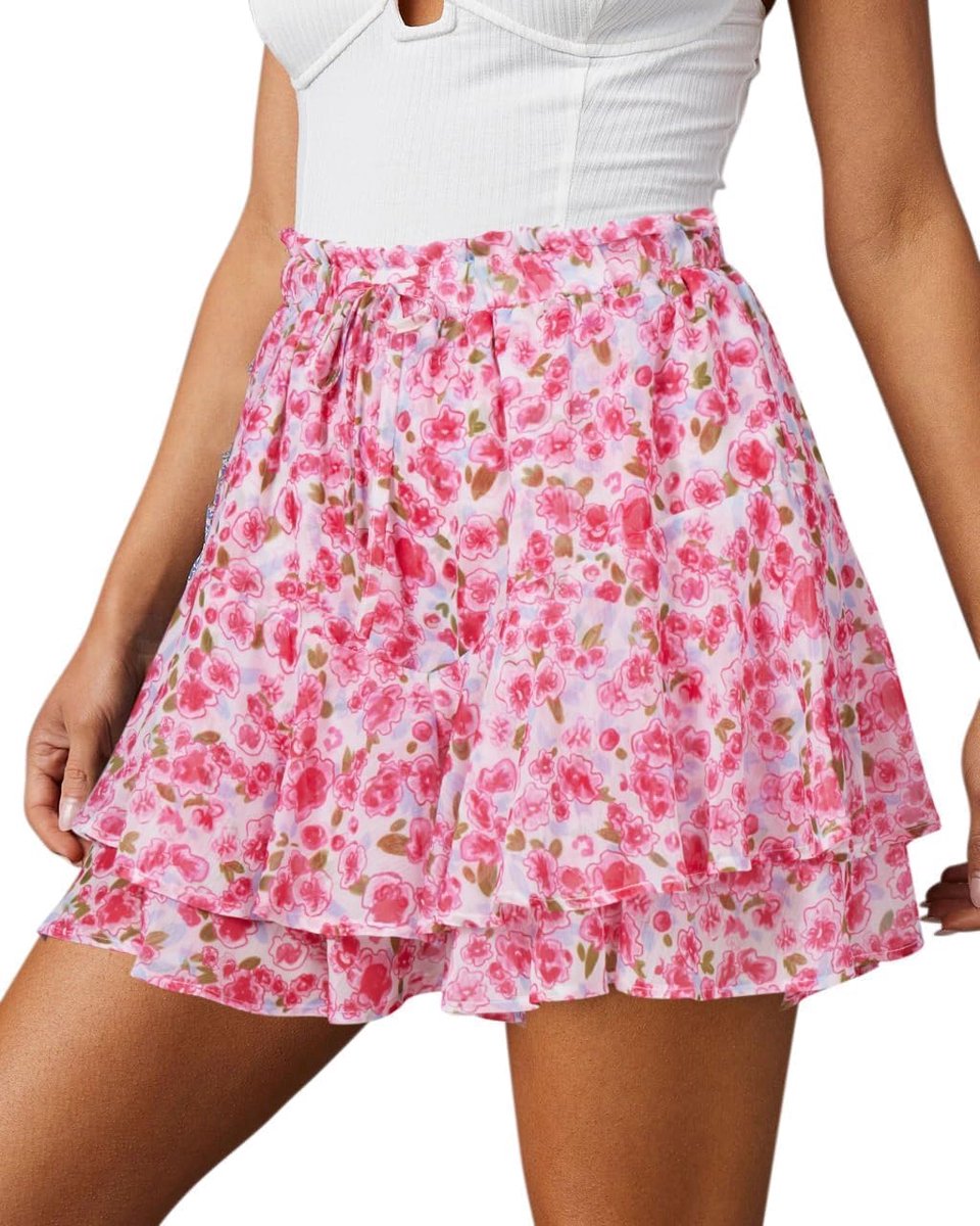 Boho lichte zomerrok brede shorts dubbellaags ruches chiffon rok vakantie bloemen minirok shorts