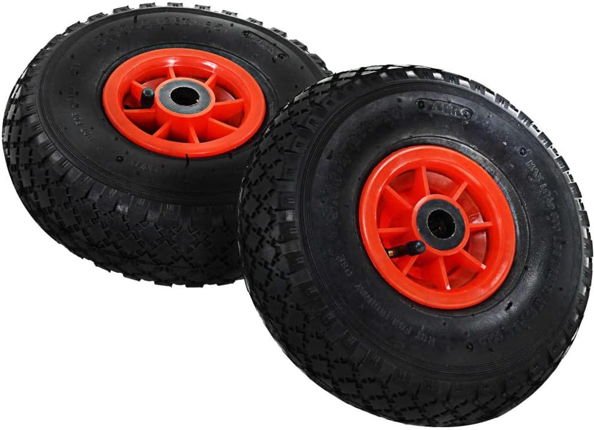 Steekwagenwielen, set van 4, 3.00-4, luchtbanden, 245 x 82 mm, reservewielen voor bolderkar, transportwagen, kruiwagen met kunststof velg, 20 mm asboring, 100 kg draagvermogen
