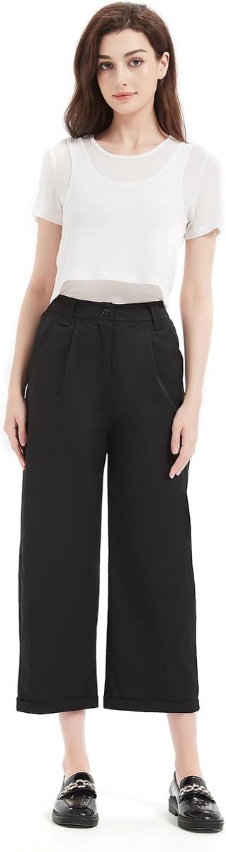 zomer vloeiende broek 7/8 lichtgewicht elastische taille met zakken capribroek casual chic zwart voor vakantie kantoor thuis of sport