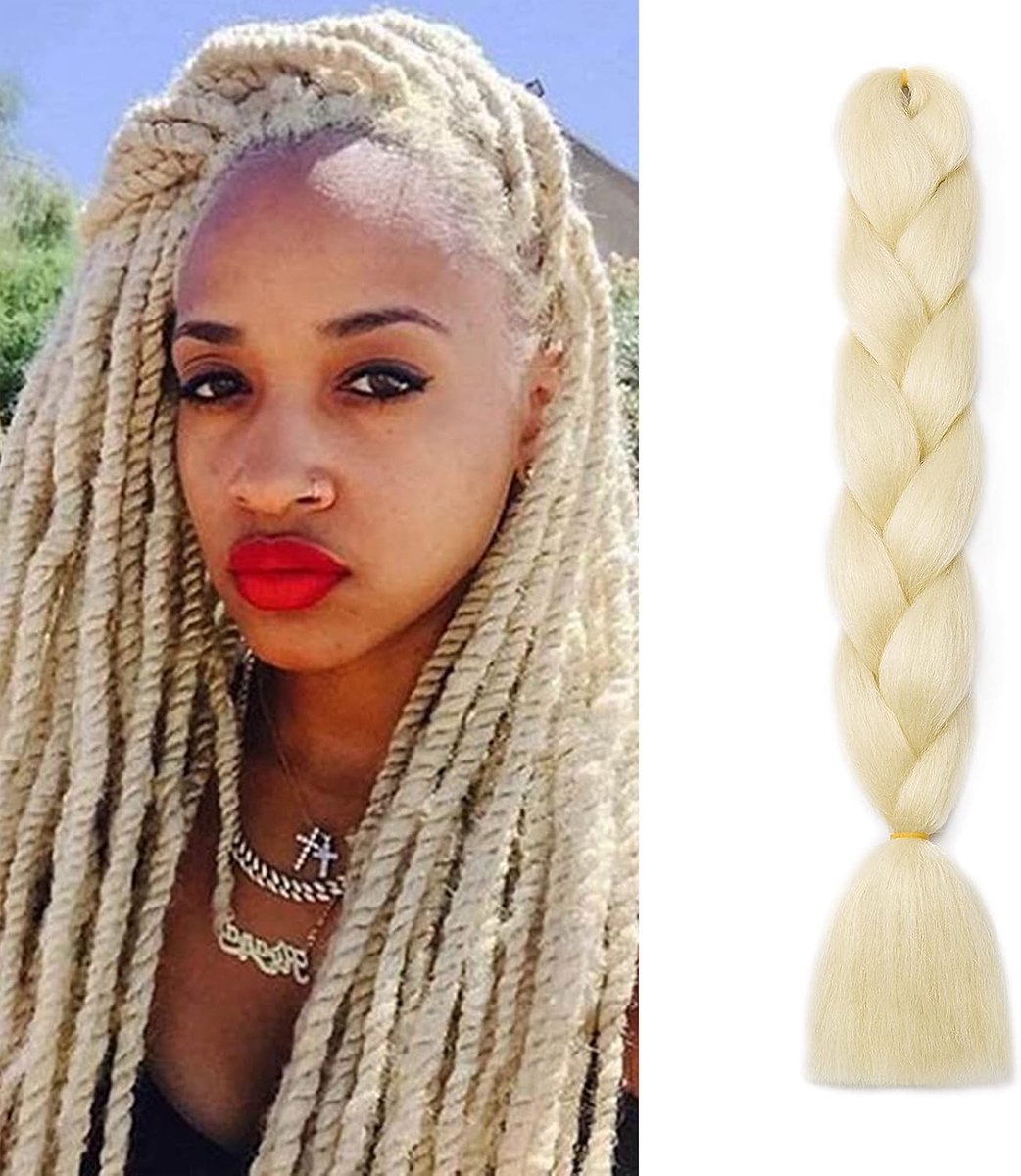 24 Inch Jumbo Vlechten Hair Extensions Kleurrijke Jumbo Braids Braiding Kunsthaar Haardelen Synthetisch Haar 1 Stuk Crochet Twist Box 1 Bundel 60cm (Gebleekt Blond)