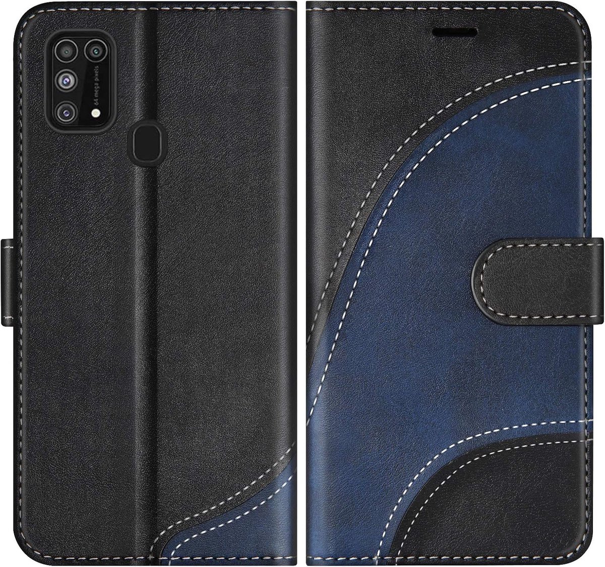 Hoesje voor Galaxy M31, PU Lederen Bookcase Portemonnee Beschermhoes Telefoonhoesjes, Flip Case Beschermhoesje voor Galaxy M31, Zwart