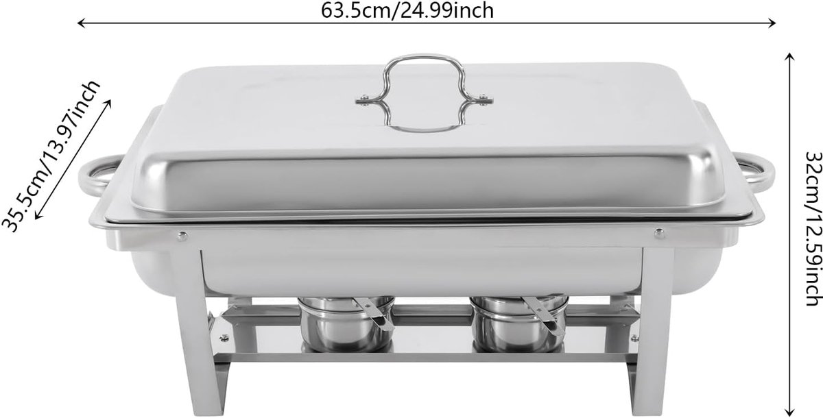 Dish 3 x 2,5 l roestvrij stalen warmhoudcontainer, voedselverwarmer met brandstofhouder en deksel, warmtecontainer voor buffetten, hotels, bruiloften, catering