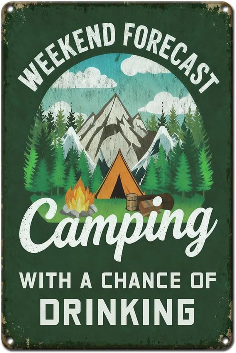 Borden voor thuis school camping bergen tent kampvuur ijzer tinnen bord weekendvoorspelling metalen poster bord voor kantoor tuin pubs hotel fris groen