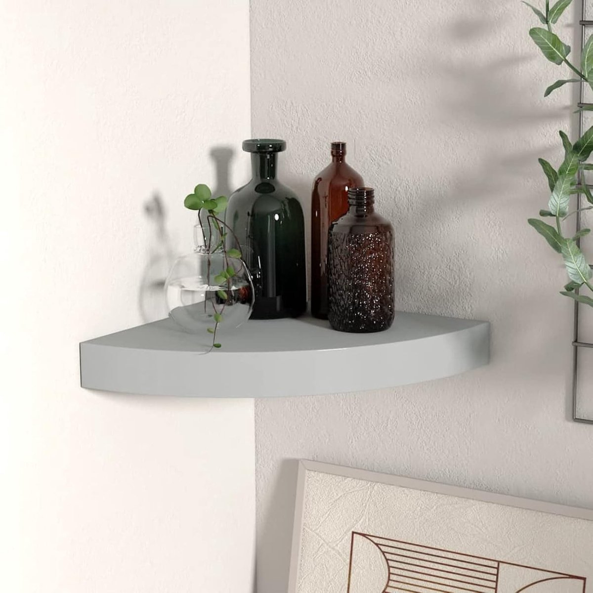 Wandrek, hoekplank, van MDF, hoekplank, hoekplank, wandrek, decoratie voor kinderkamer, woonkamer, badkamer, grijs, 25 x 25 x 3,8 cm