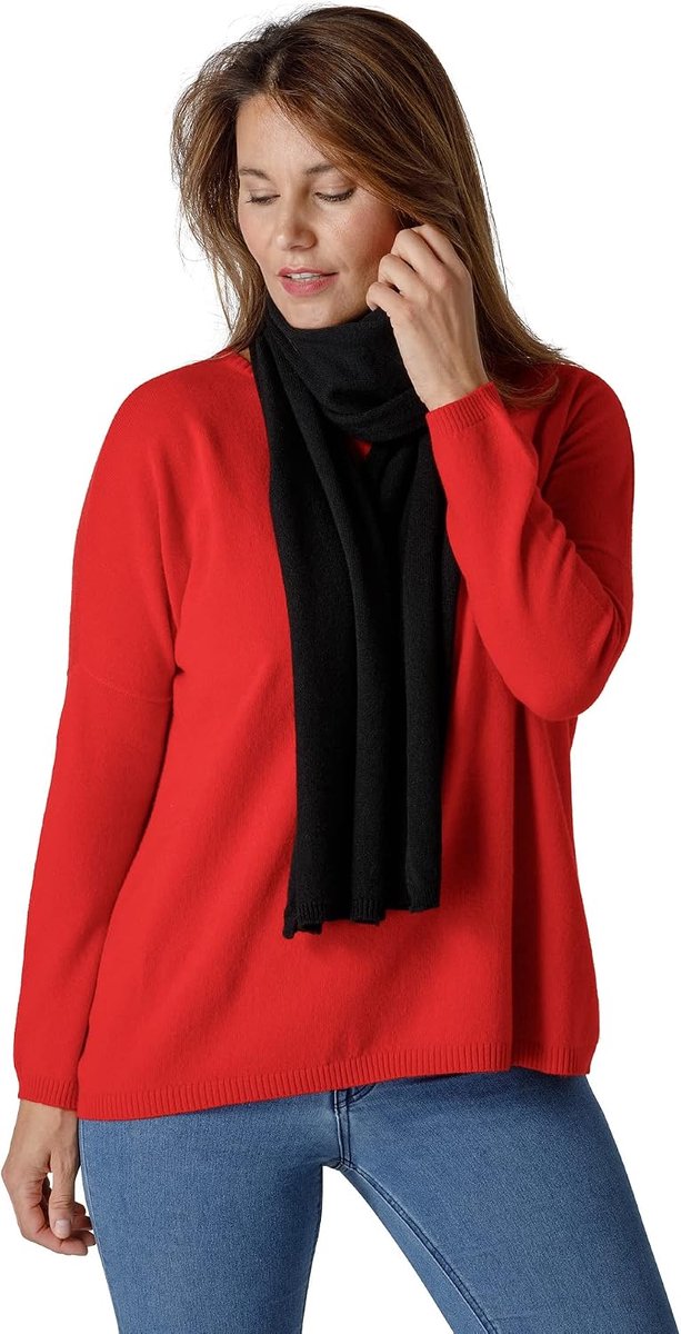 cashmere galvan | Sjaal van 100% zuiver kasjmiergaren voor dames en heren, effen, winter, zacht, warm, zacht, geraffineerd, 30 x 180 cm, Made in Italy, zwart.,