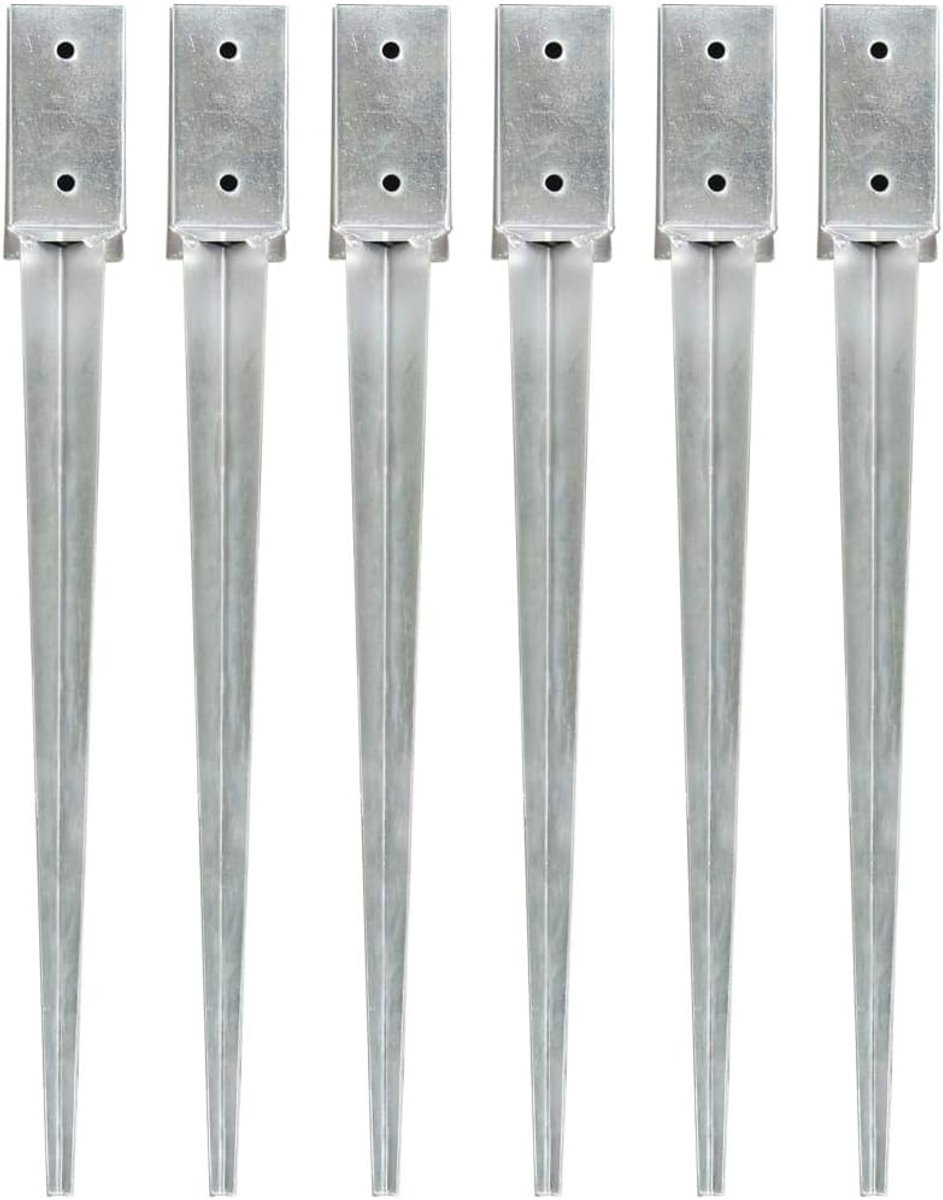 Yorten Grondpennen 6 stuks zilver 7 x 7 x 75 cm verzinkt staal grondanker paaldragers grondankers met voorgeboorde gaten